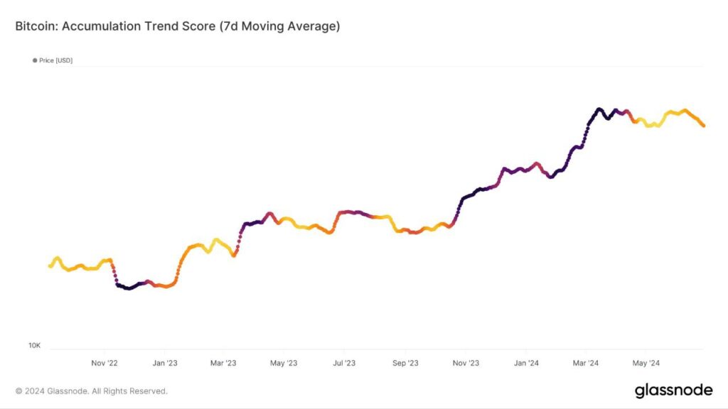 امتیاز روند انباشت: آیا نهنگ ها در حال انباشت بیت کوین هستند؟(Accumulation trend score)