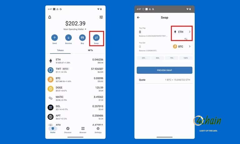 استفاده از Swap کیف پول تراست ولت